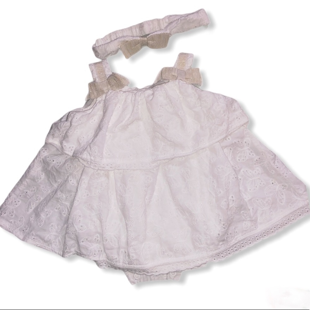 White Butterfly dress & matching headband bow